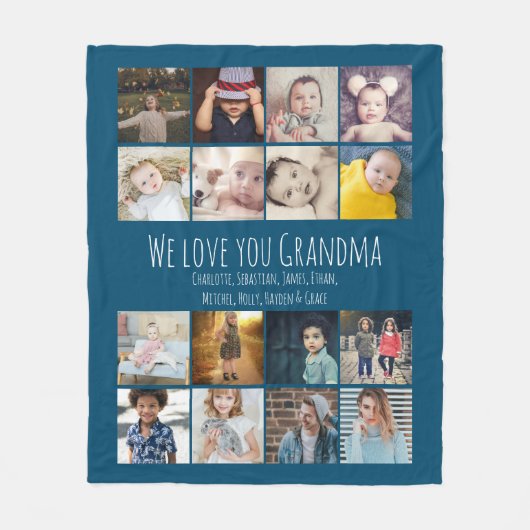 16 Collage And Personalized Text foto's Fleece Deken (Voorkant)