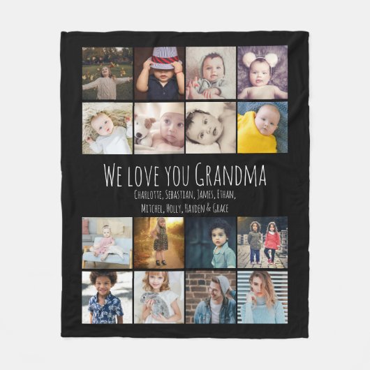 16 Collage And Personalized Text foto's Fleece Deken (Voorkant)