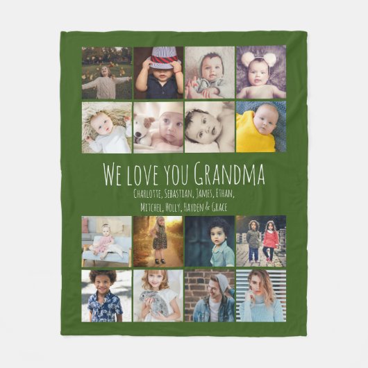16 Collage And Personalized Text foto's Fleece Deken (Voorkant)