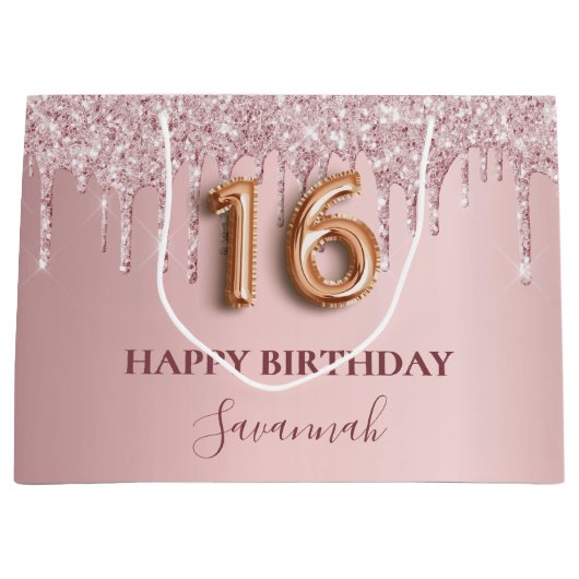 16 druppelroze druppels monogram 16e groot cadeauzakje (Voorkant)