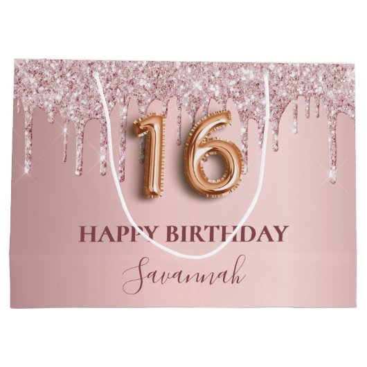 16 druppelroze druppels monogram 16e groot cadeauzakje (Achterkant)