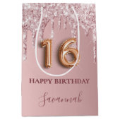 16 druppelroze druppels monogram 16e medium cadeauzakje (Voorkant)