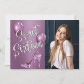 16 Elegant Paars-fotomeisje 16e verjaardag Kaart (Voorkant)
