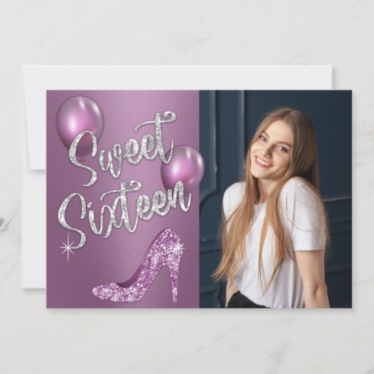 16 Elegant Paars-fotomeisje 16e verjaardag Kaart (Voorkant)