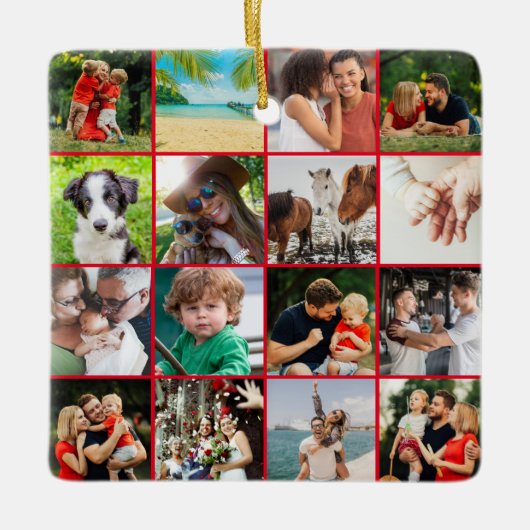 16 Favoriete familiefotocollage scriptnaam Keramisch Ornament (Voorkant)