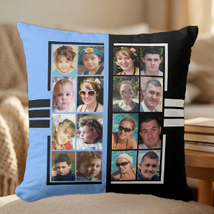 16 foto collage dubbelzijdig blauw zwart kussen