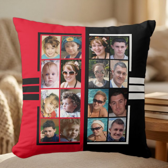 16 foto collage dubbelzijdig rood zwart kussen (Creator heeft geüpload)