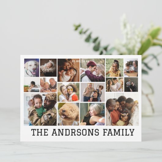 16 foto collage familie kerstkaart | Uitnodiging (Staand voorkant)