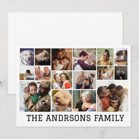 16 foto collage familie kerstkaart | Uitnodiging (Voorkant / Achterkant)