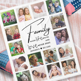 16 Foto Collage Family Name Quote Black and white Fleece Deken