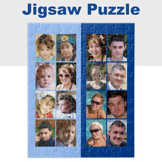 16 foto collage licht en donkerblauw legpuzzel