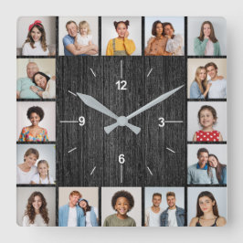 16 Foto Collage Licht Zwarte Nep Houten Schutting Vierkante Klok