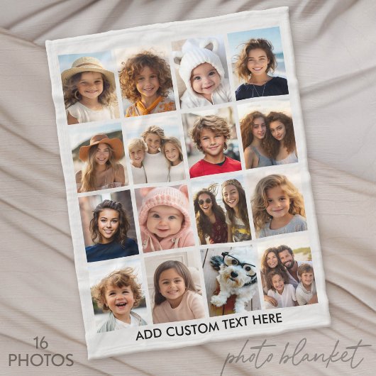 16 Foto Collage - Lichtgrijs met tekst Fleece Deken