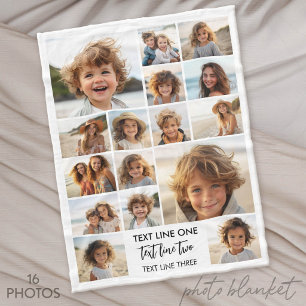 16 Foto Collage Montage en Tekst - Kan worden bewe Fleece Deken