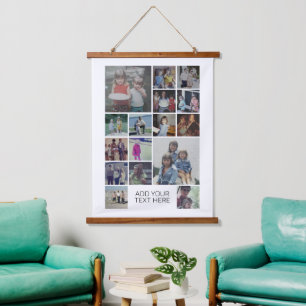 16 Foto Collage Montage en Tekst - Kan worden bewe Hangend Wandkleed