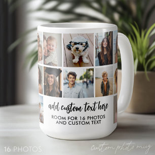 16 Foto Collage Raster - 2 Tekstvakken - zwart wit Koffiemok