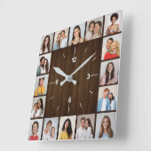 16 Foto collage Rustic Dark Brown Wood Fence Vierkante Klok (Hoek)