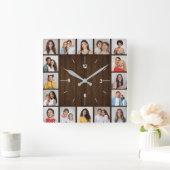 16 Foto collage Rustic Dark Brown Wood Fence Vierkante Klok (Huis)