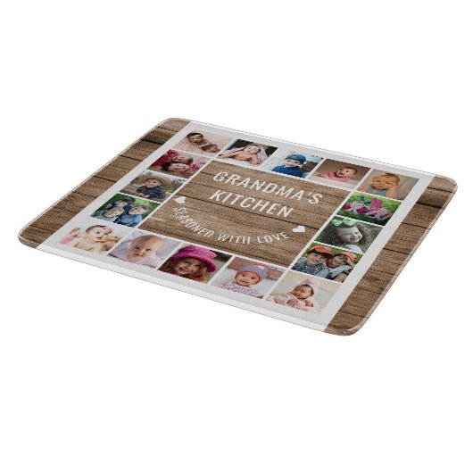 16 Foto Collage Rustic Wood Grandma's Kitchen Snijplank (Hoek)