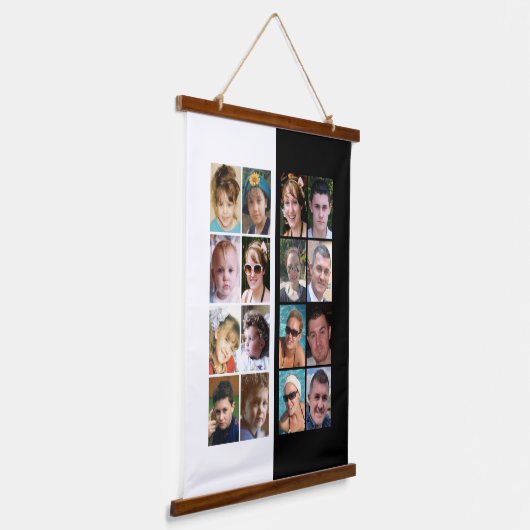 16 foto collage zwart-wit hangend wandkleed (Gebogen)