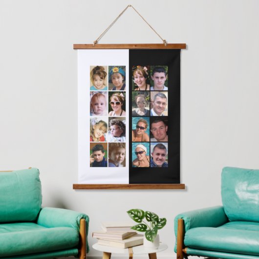 16 foto collage zwart-wit hangend wandkleed (Woonkamer)