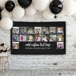 16 foto-raster - 2 regels tekst - zwart-wit feest spandoek