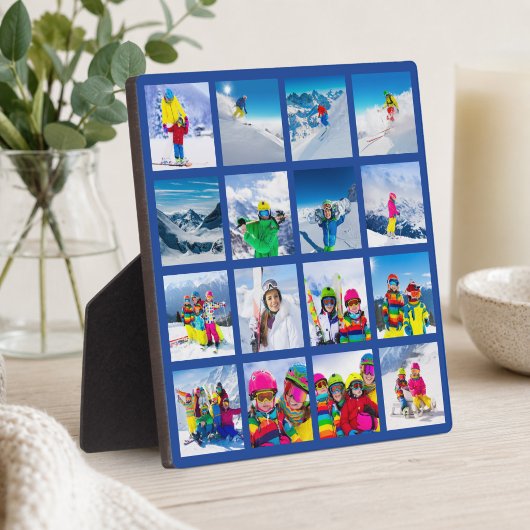 16 Foto Raster Collage Donkerblauw Fotoplaat