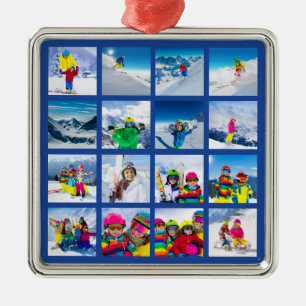 16 Foto Raster Collage Donkerblauw Metalen Ornament