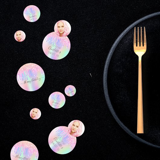 16 foto roze glitter drip holografische foto confetti