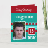 16 foto voor hem is een rode groene verjaardag kaart (Voorkant)