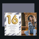 16 Foto: Zestiende verjaardag Kaart<br><div class="desc">Sweet 16 verjaardagsfeestuitnodiging voor meisjes met een blauw en goudbloemfotografie. Upload een afbeelding van het verjaardagsmeisje en pas de sjabloon vervolgens aan met haar partijgegevens. De uitnodiging is bedrukt in het coördineren van blauwe inkt en de keerzijde van de uitnodiging is stevig blauw.</div>