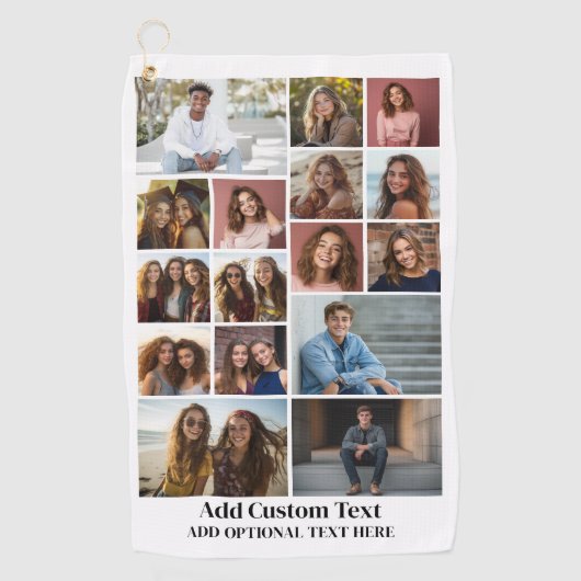 16 Fotocollage - Aangepaste tekst - Zwart en wit Golfhanddoek (Voorkant)