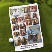 16 Fotocollage - Aangepaste tekst - Zwart en wit Golfhanddoek