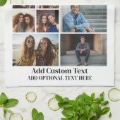 16 Fotocollage - Aangepaste tekst - Zwart en wit Theedoek (Gevouwen)