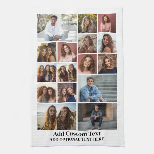 16 Fotocollage - Aangepaste tekst - Zwart en wit Theedoek (Verticaal)