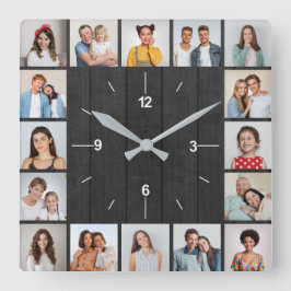 16 Fotocollage Donkergrijze Houten Schutting Vierkante Klok