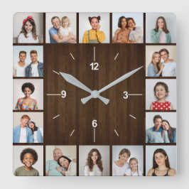 16 Fotocollage Landelijke Donkerbruine Houten Schu Vierkante Klok