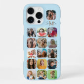 16 Fotocollage Pastel Blauw & Monogram iPhone Hoesje (Achterkant)