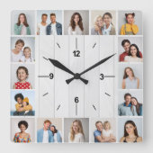 16 Fotocollage Rustieke Witte Faux Hout Omheining Vierkante Klok (Voorkant)