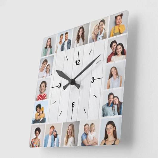 16 Fotocollage Rustieke Witte Faux Hout Omheining Vierkante Klok (Hoek)