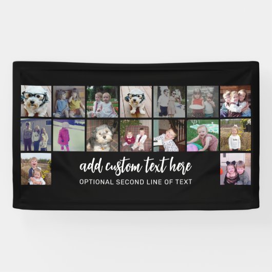 16 Fotoraster - 2 lijntekst - zwarte witte partij Spandoek (Horizontaal)