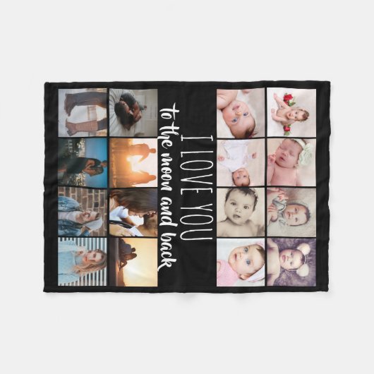 16 foto's collage hou van je naar de maan en terug fleece deken (Voorkant (Horizontaal))