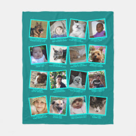 16 Fotoscrapbook Blauwgroen blauwe moderne Afbeeld Fleece Deken