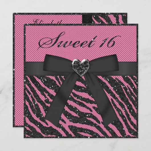 16 Gedrukte Zebra Stripe glitter, juweel en boog Kaart (Voorkant / Achterkant)