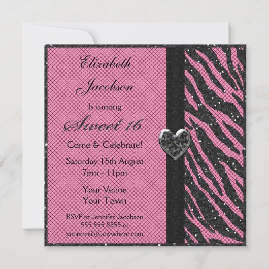 16 Gedrukte Zebra Stripe glitter, juweel en boog Kaart (Achterkant)