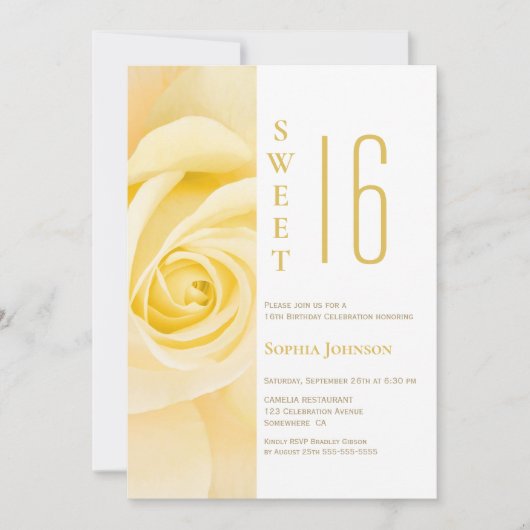 16 Gele Rose Birthday Party Invitation Kaart (Voorkant)