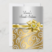 16 Gold Bow- en Sparkle Diamond-aankondigingen Kaart (Voorkant)