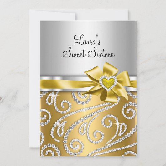 16 Gold Bow- en Sparkle Diamond-aankondigingen Kaart (Voorkant)