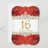 16 Gold Diamond Red Glamor Birthday Kaart (Voorkant)