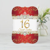 16 Gold Diamond Red Glamor Birthday Kaart (Staand voorkant)